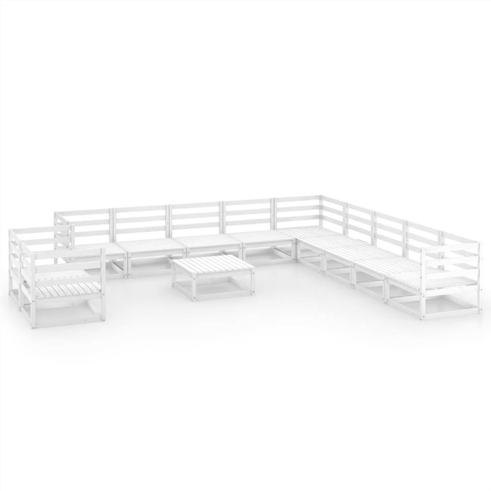 

12 Piece Garden Lounge Set White Solid Pinewood