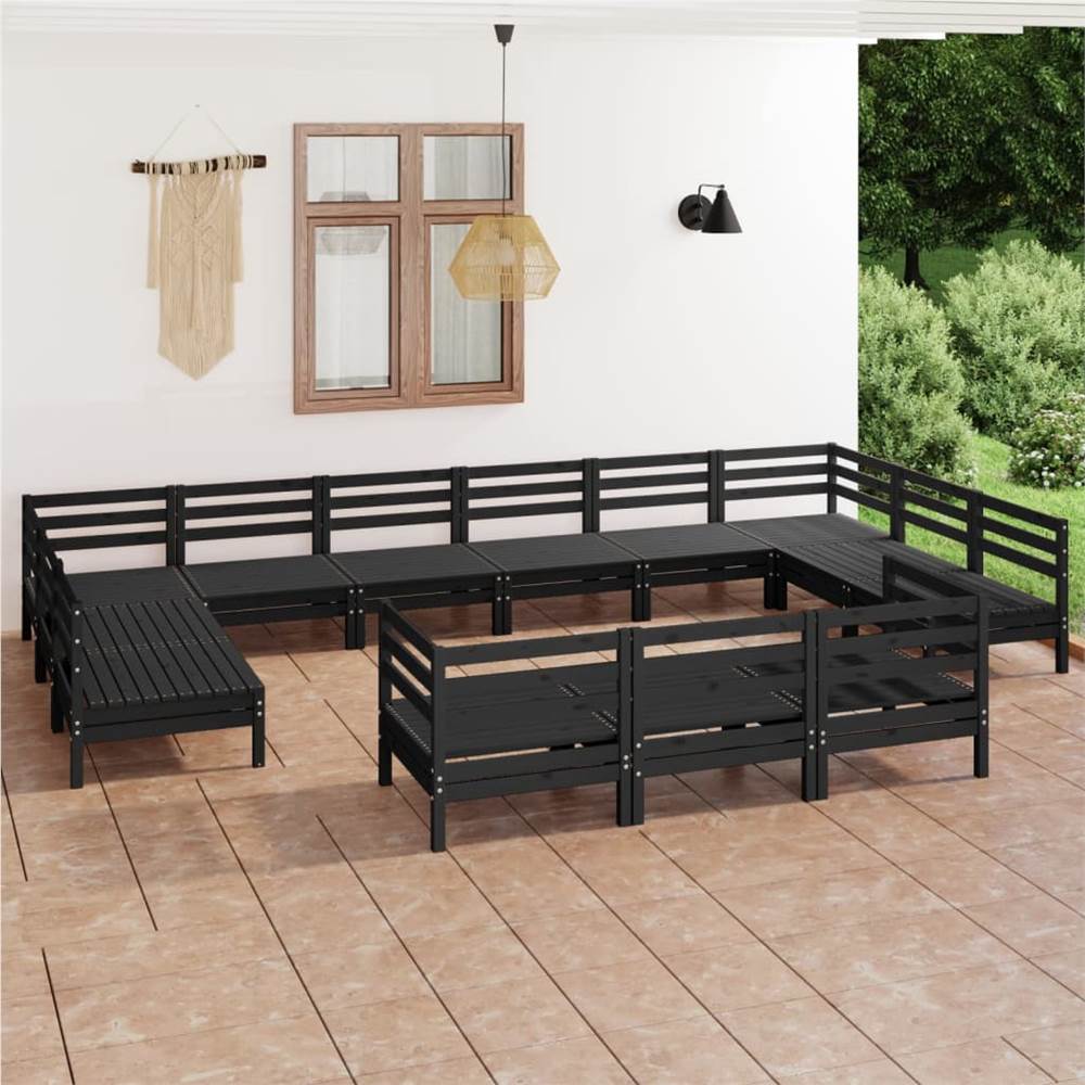 

13 Piece Garden Lounge Set Black Solid Pinewood