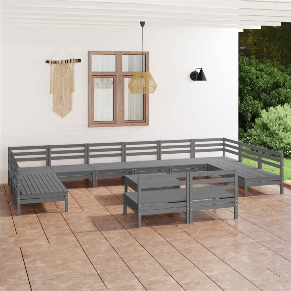 

13 Piece Garden Lounge Set Grey Solid Pinewood
