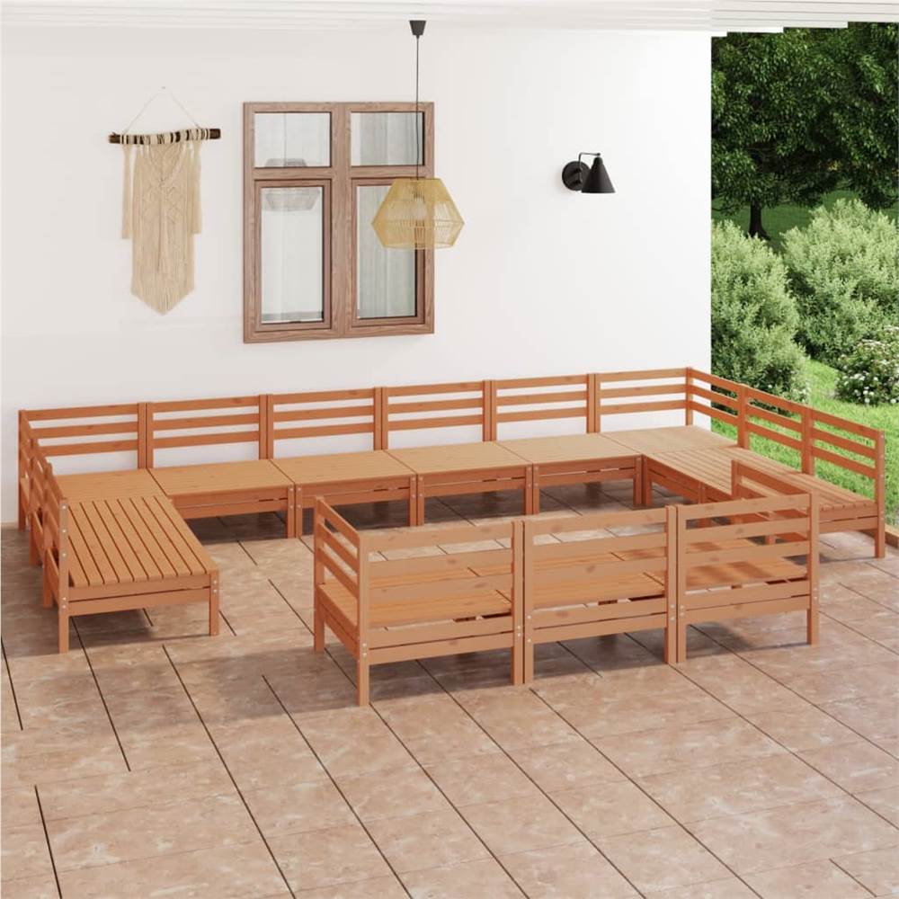 

13 Piece Garden Lounge Set Honey Brown Solid Pinewood