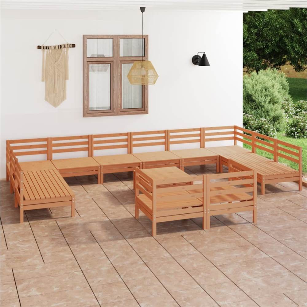 

13 Piece Garden Lounge Set Honey Brown Solid Pinewood