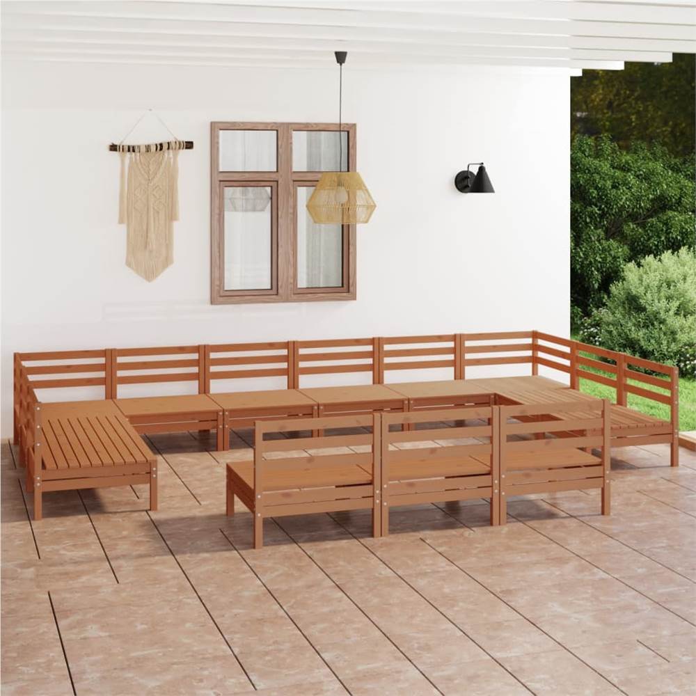 

13 Piece Garden Lounge Set Honey Brown Solid Pinewood