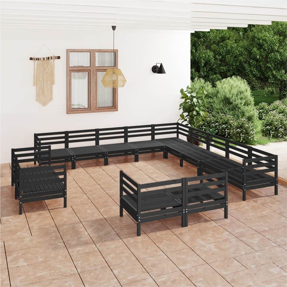 

13 Piece Garden Lounge Set Solid Pinewood Black