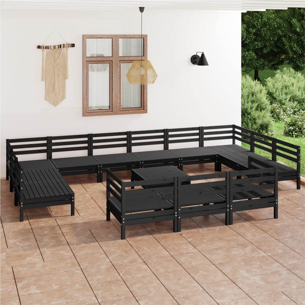 

14 Piece Garden Lounge Set Black Solid Pinewood
