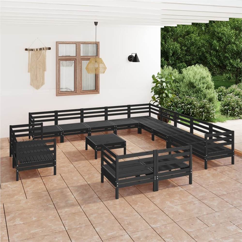 

14 Piece Garden Lounge Set Solid Pinewood Black