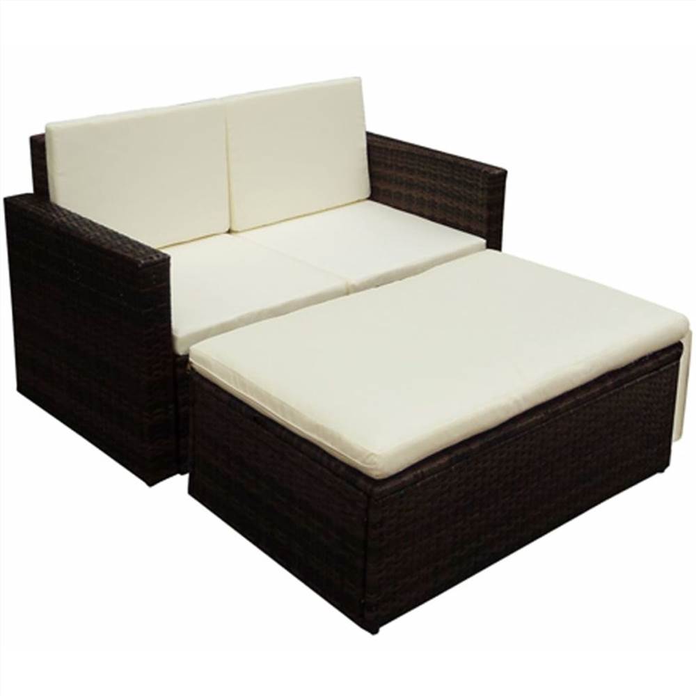

2 Piece Garden Lounge Set with Cushions Poly Rattan Brown