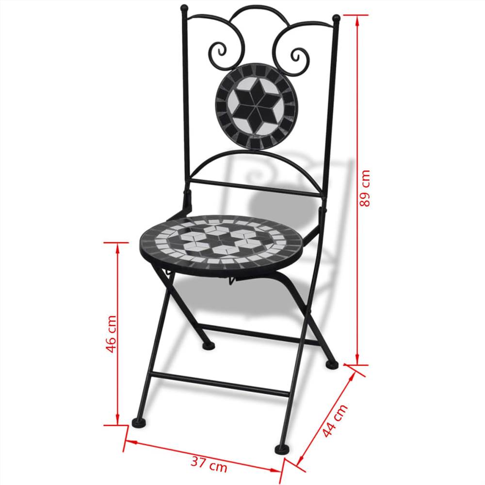 3 Piece Bistro Set Ceramic Tile Black and White