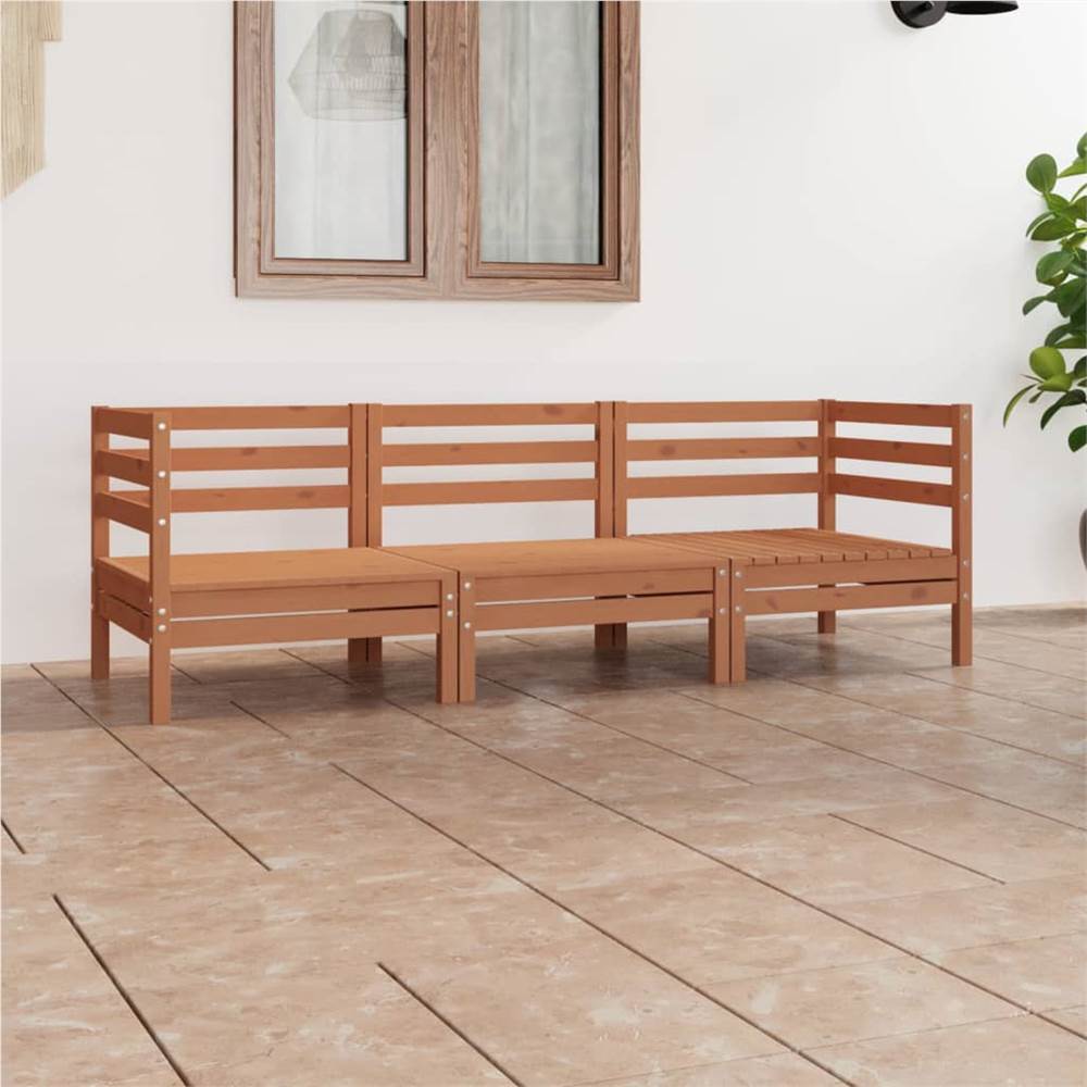 

3 Piece Garden Lounge Set Honey Brown Solid Pinewood
