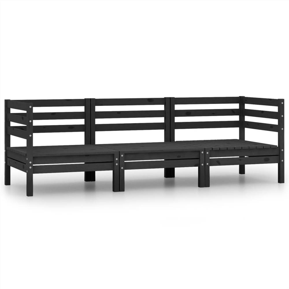 

3 Piece Garden Lounge Set Solid Pinewood Black