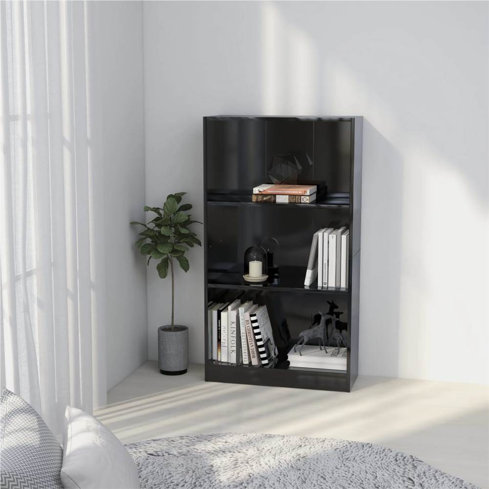 

3-Tier Book Cabinet High Gloss Black 60x24x108 cm Chipboard