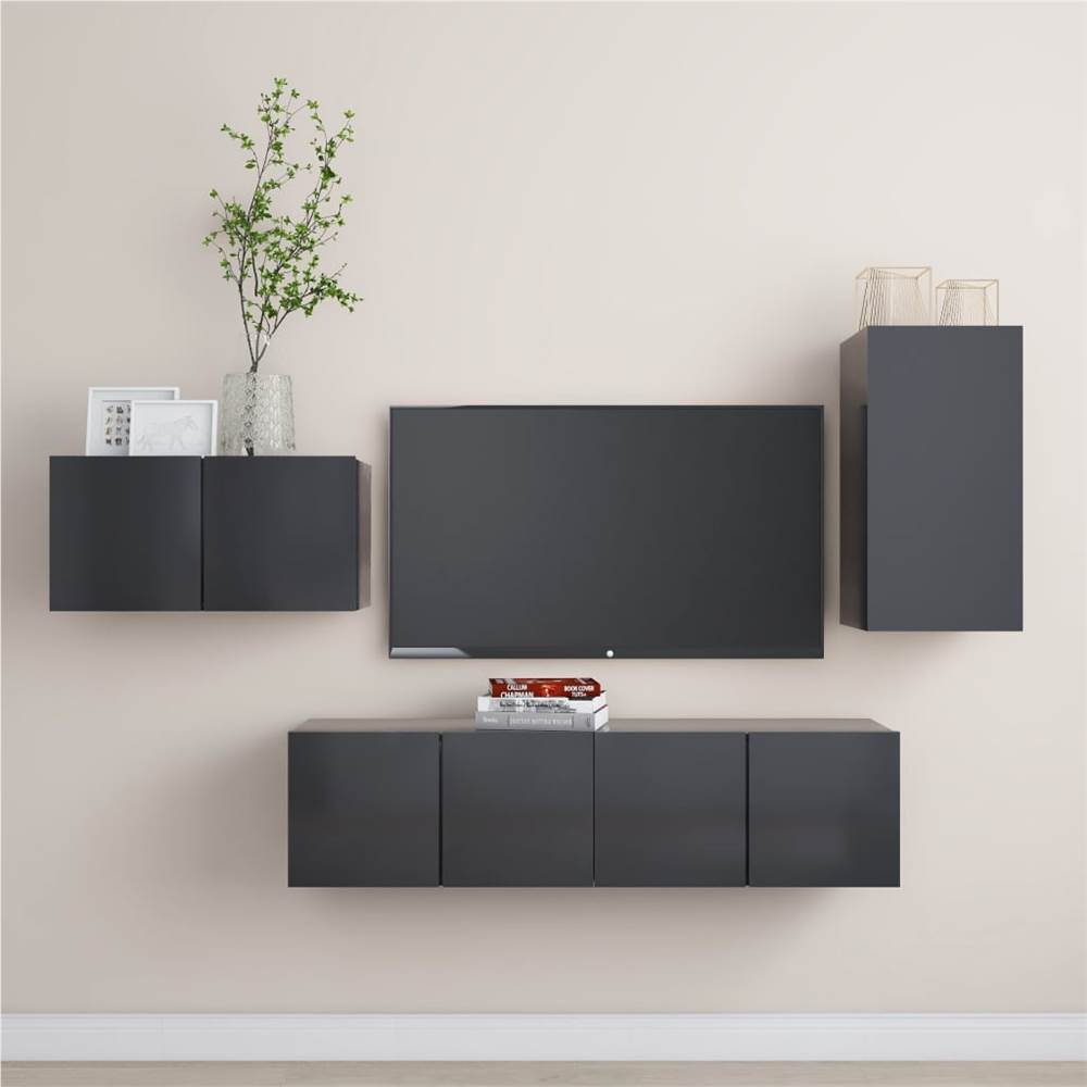 

3078887 4 Piece TV Cabinet Set Grey Chipboard (804516+803330)
