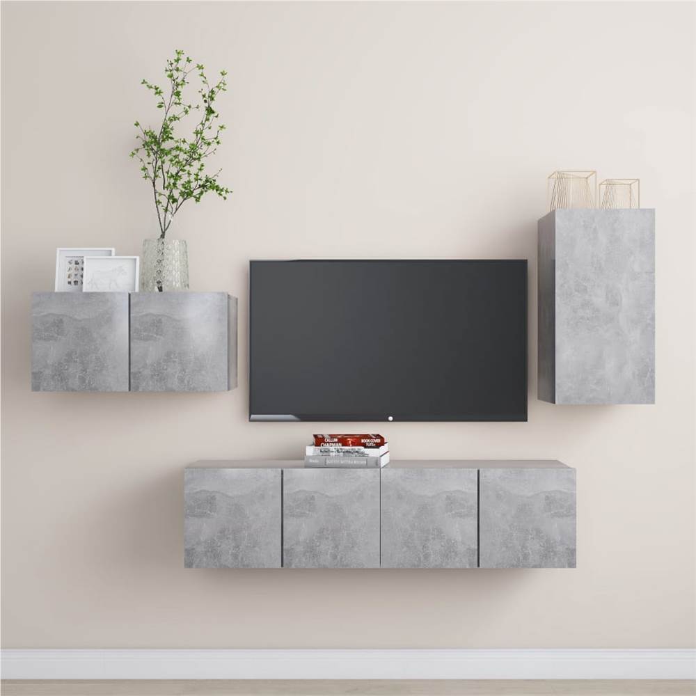 3079097  4 Piece TV Cabinet Set Concrete Grey Chipboard (804522+803334)
