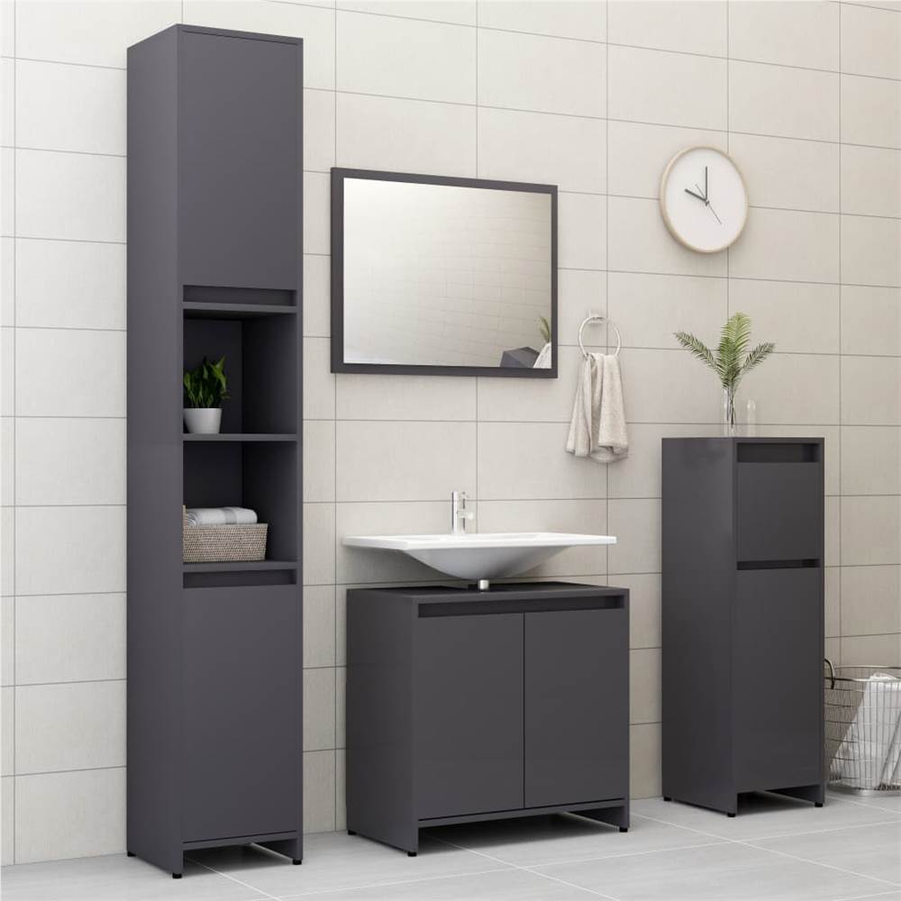 

4 Piece Bathroom Furniture Set High Gloss Grey Chipboard
