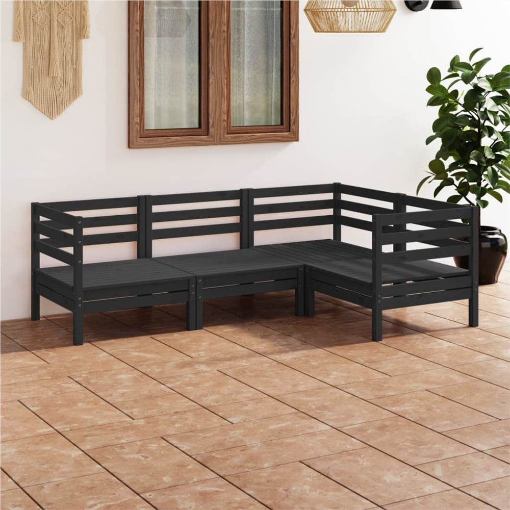 

4 Piece Garden Lounge Set Solid Pinewood Black