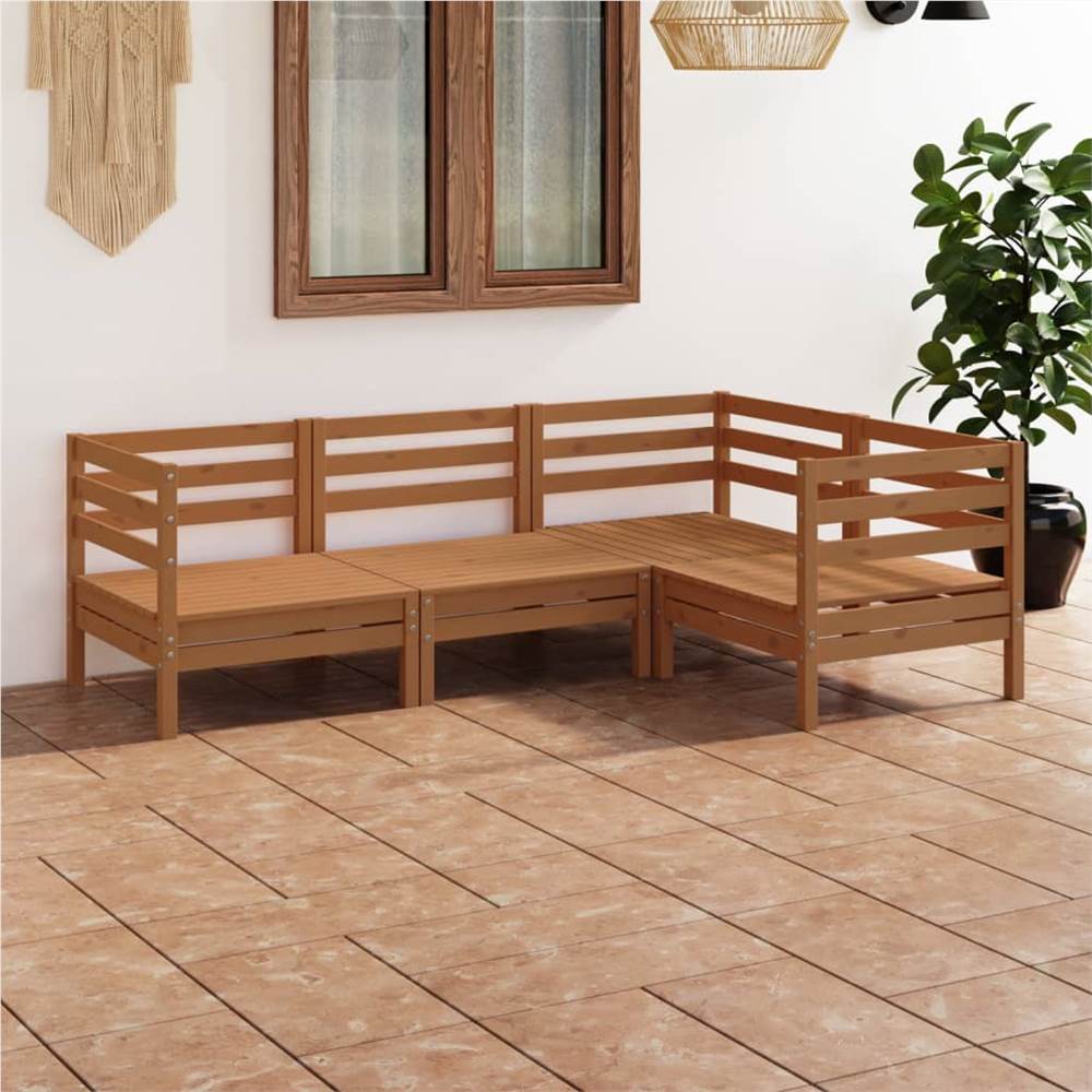 

4 Piece Garden Lounge Set Solid Pinewood Honey Brown
