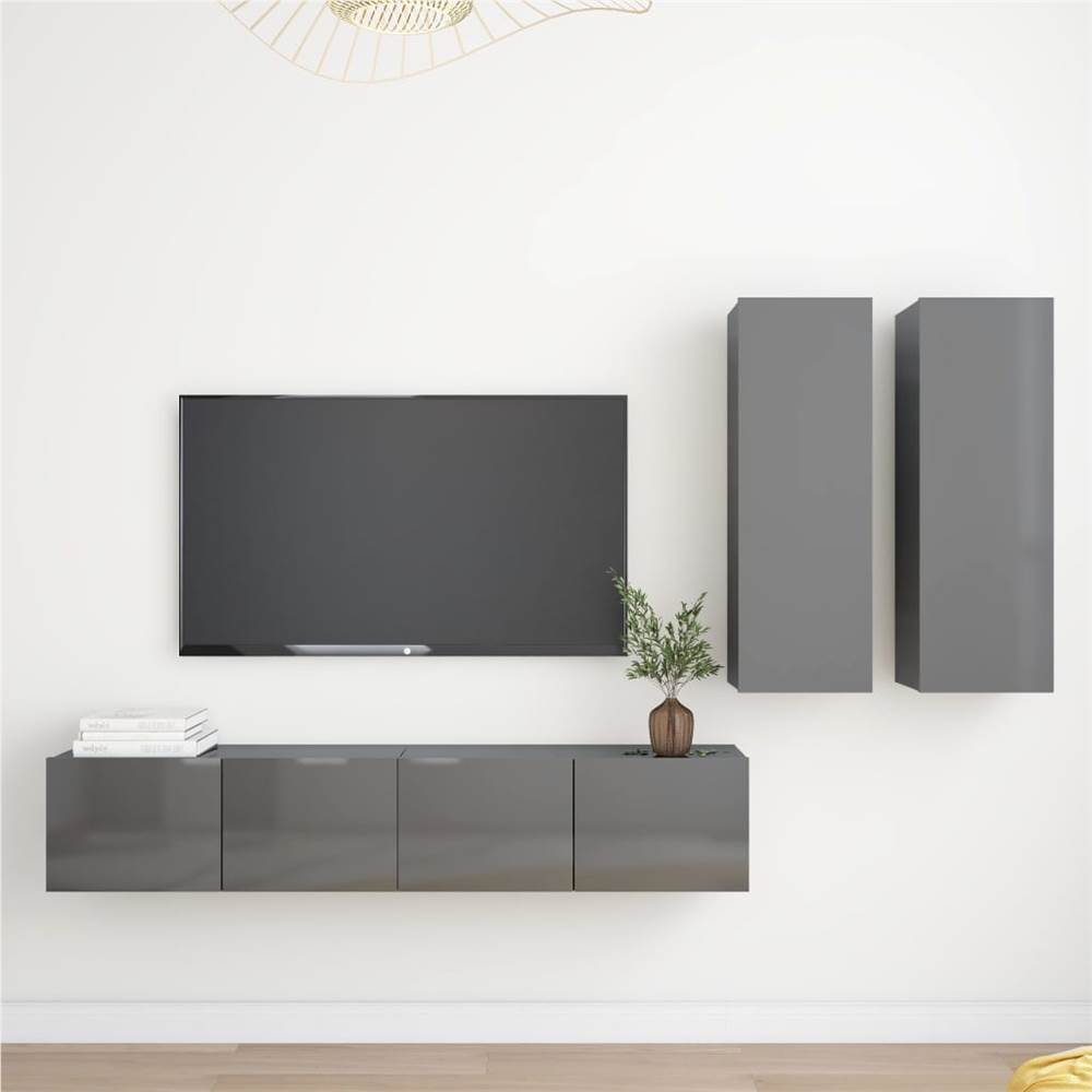 

4 Piece TV Cabinet Set High Gloss Grey Chipboard