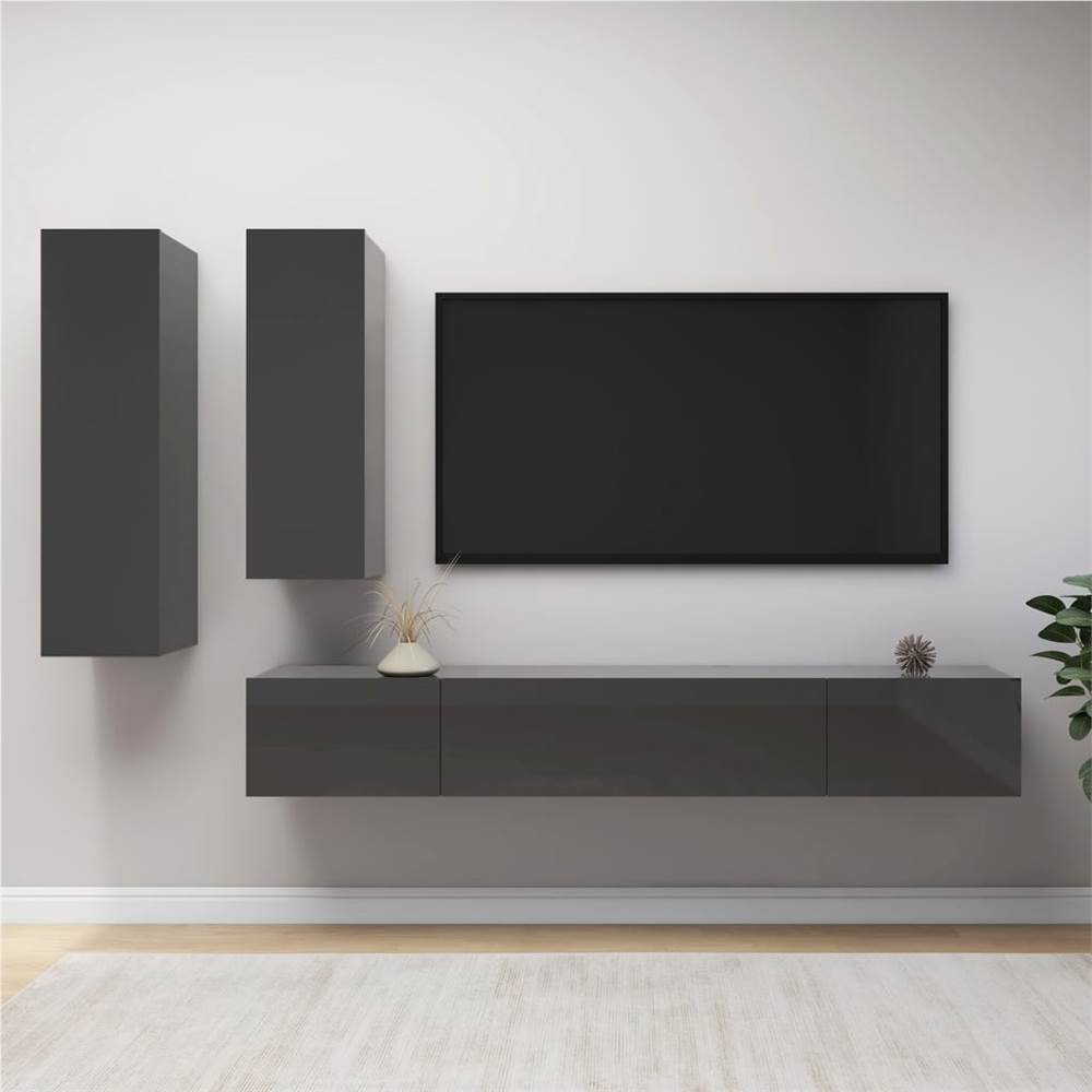 

4 Piece TV Cabinet Set High Gloss Grey Chipboard