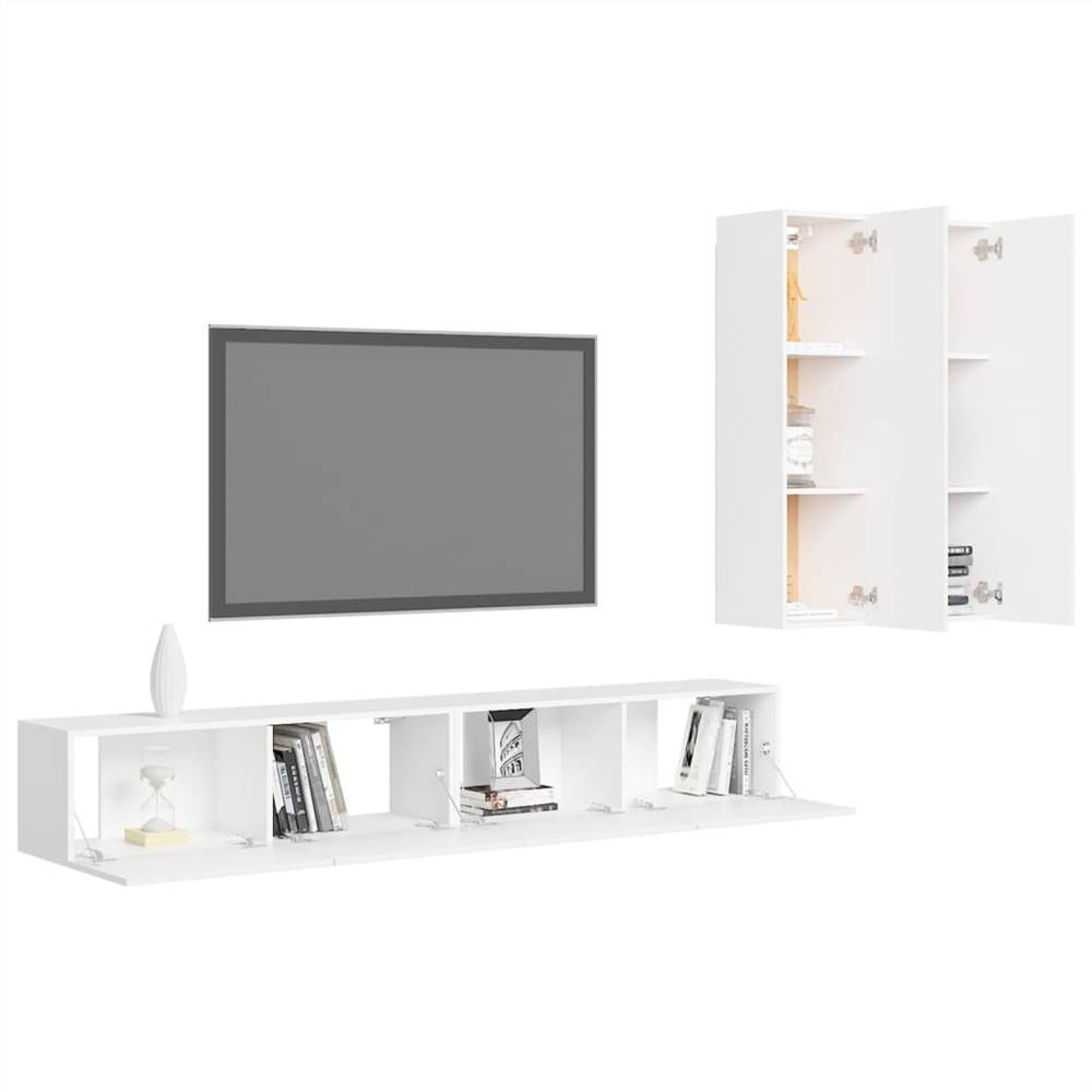 4 Piece TV Cabinet Set White Chipboard 14 4 Piece TV Cabinet Set White Chipboard