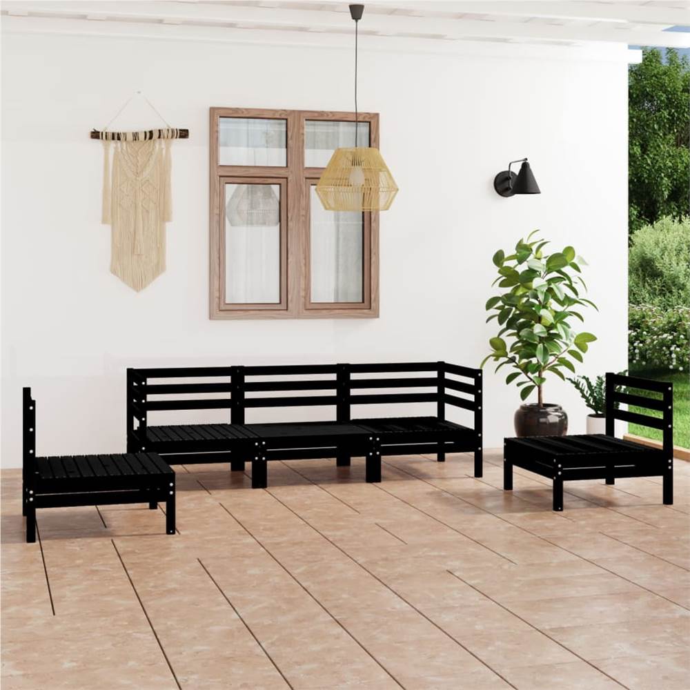 

5 Piece Garden Lounge Set Black Solid Pinewood