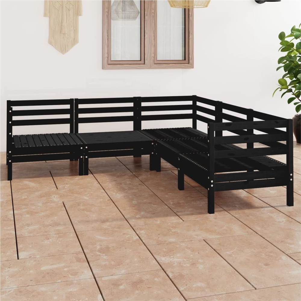 

5 Piece Garden Lounge Set Solid Pinewood Black