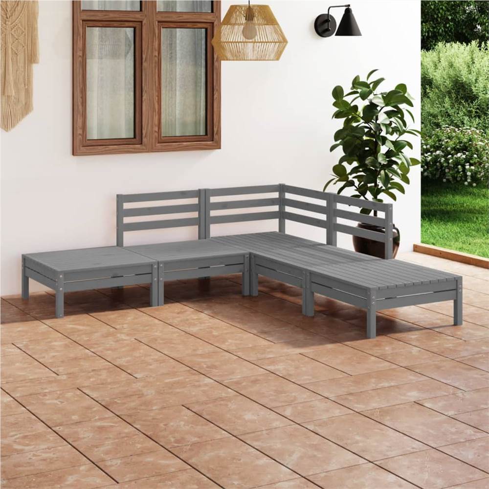 

5 Piece Garden Lounge Set Solid Pinewood Grey