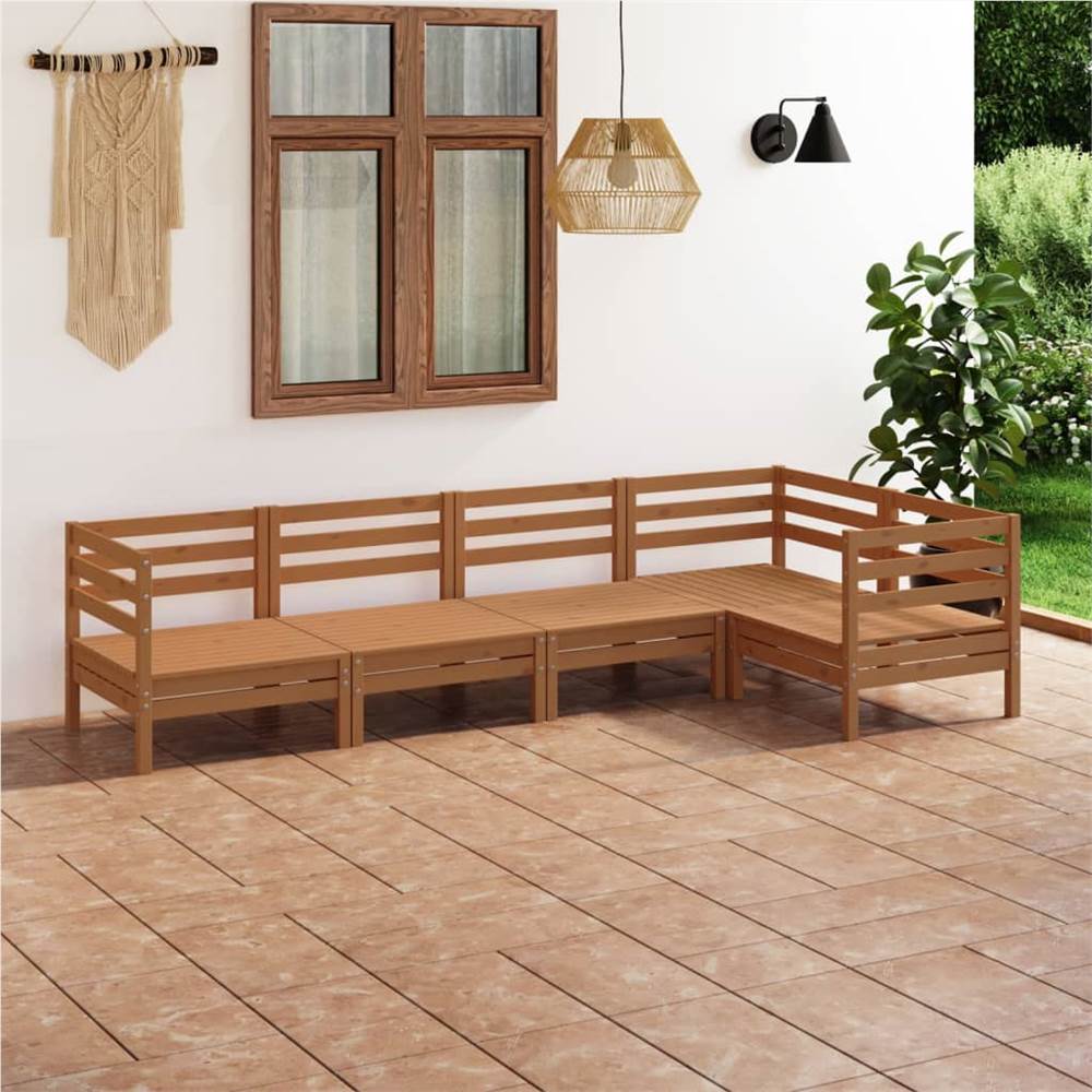 

5 Piece Garden Lounge Set Solid Pinewood Honey Brown