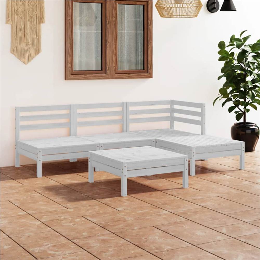 

5 Piece Garden Lounge Set Solid Pinewood White