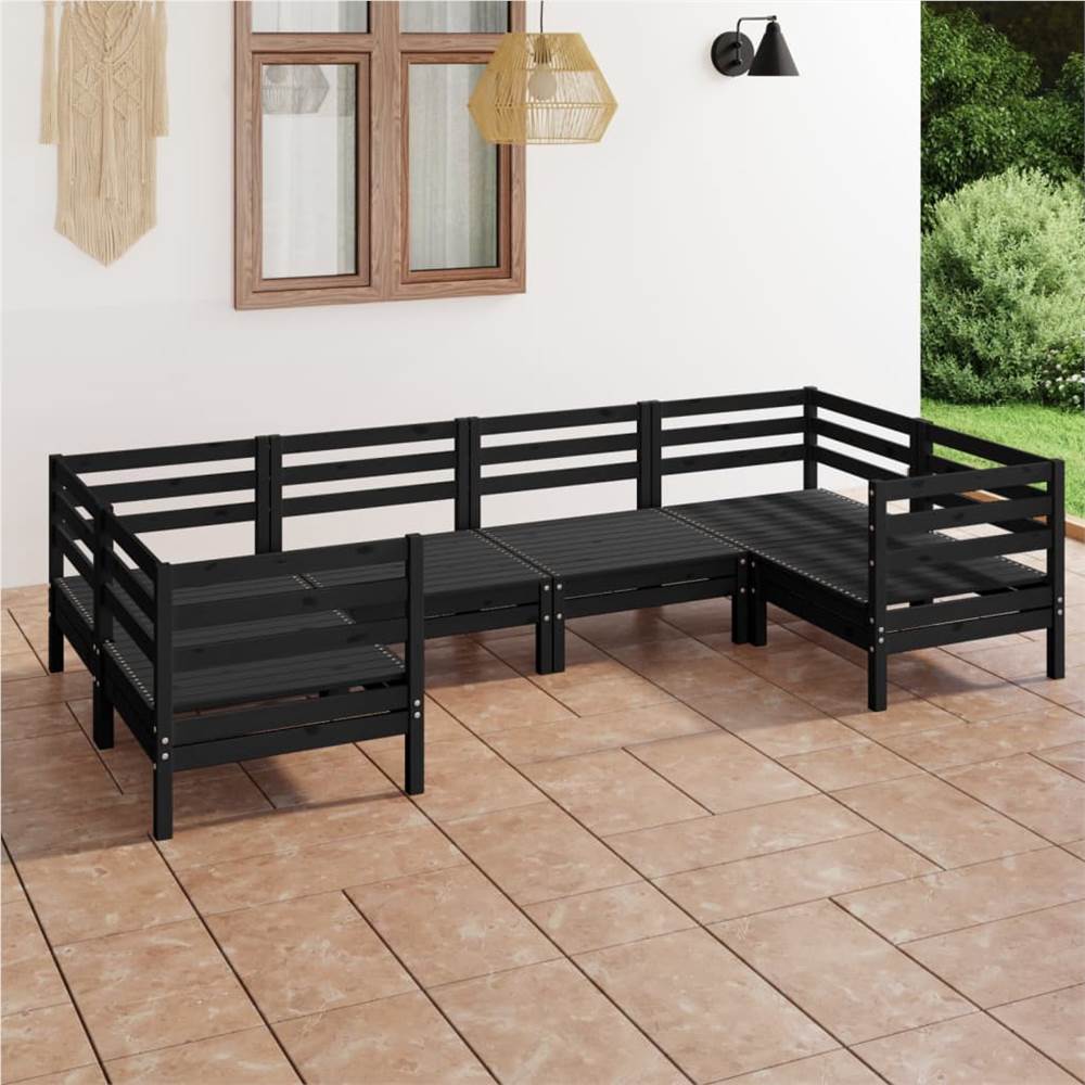 

6 Piece Garden Lounge Set Black Solid Pinewood