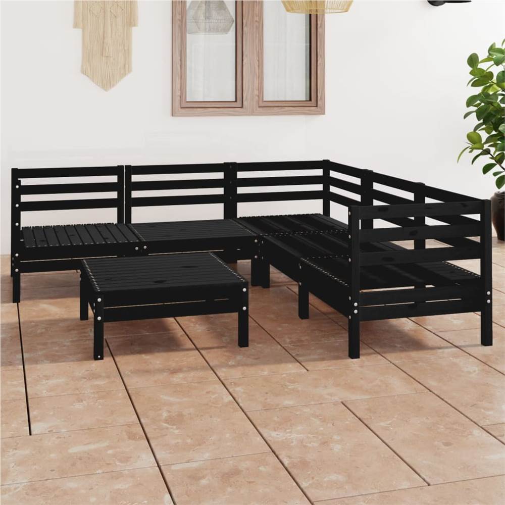 

6 Piece Garden Lounge Set Solid Pinewood Black