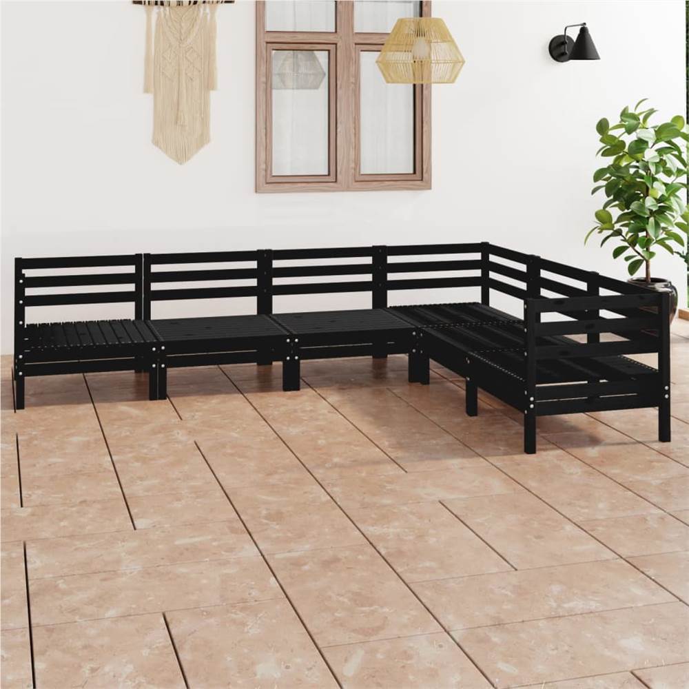 

6 Piece Garden Lounge Set Solid Pinewood Black