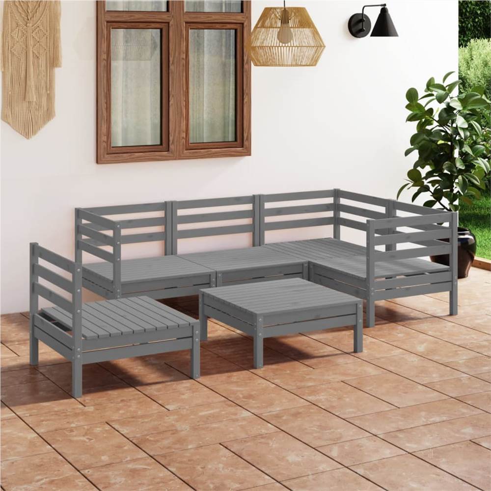 

6 Piece Garden Lounge Set Solid Pinewood Grey