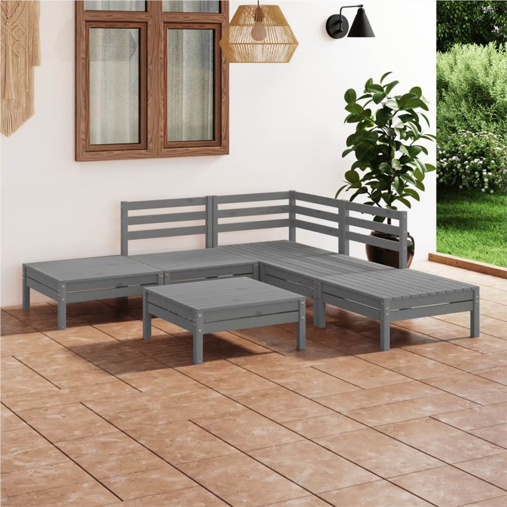 

6 Piece Garden Lounge Set Solid Pinewood Grey