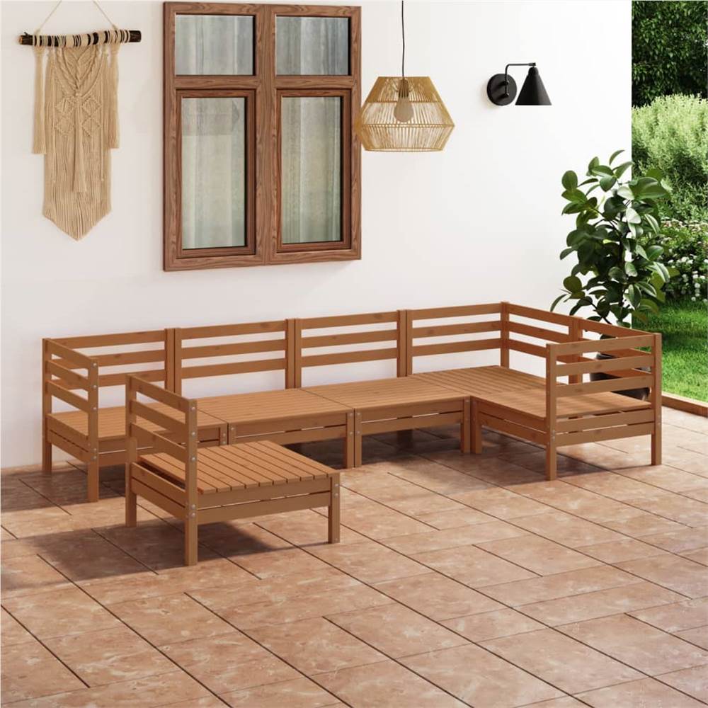 

6 Piece Garden Lounge Set Solid Pinewood Honey Brown