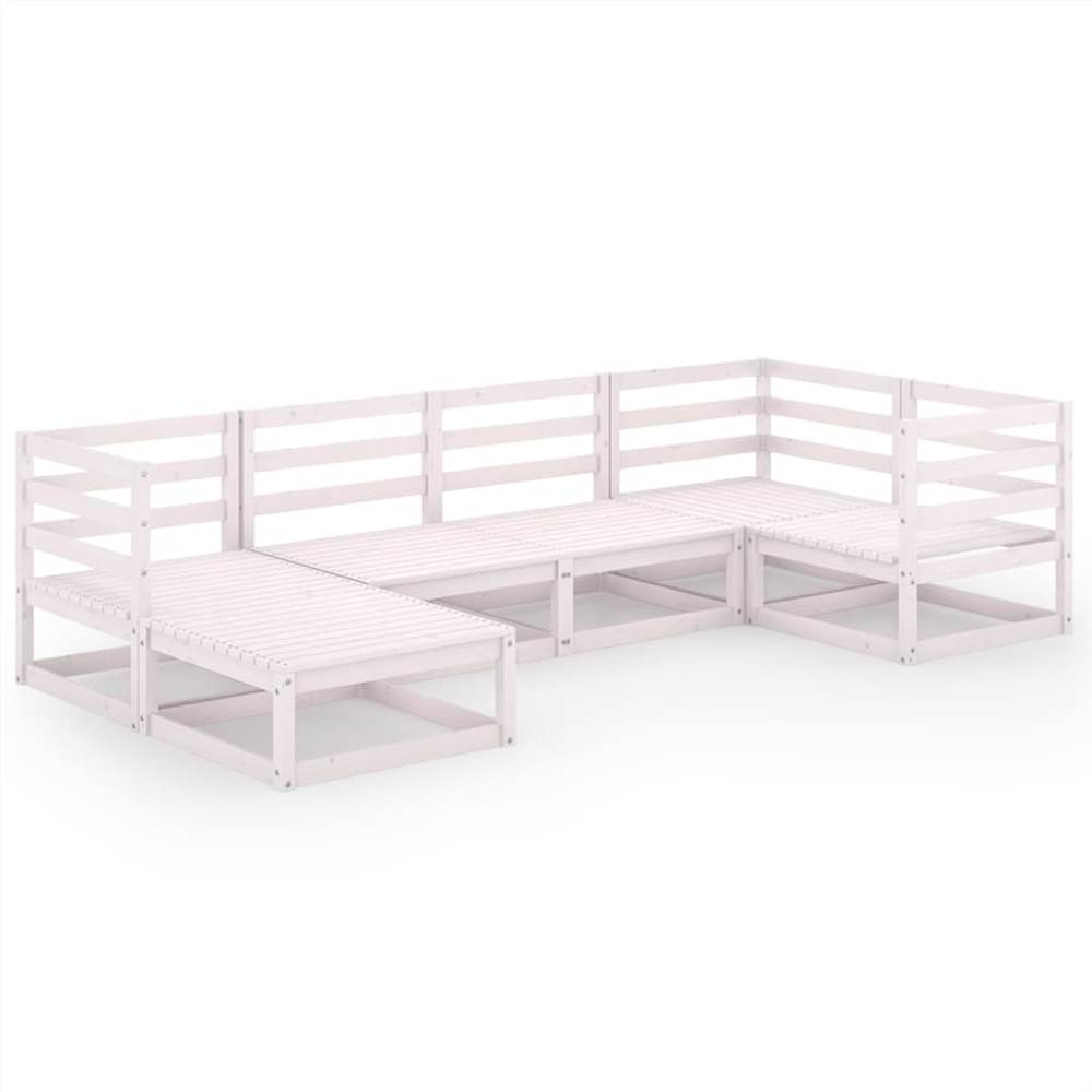 

6 Piece Garden Lounge Set White Solid Pinewood
