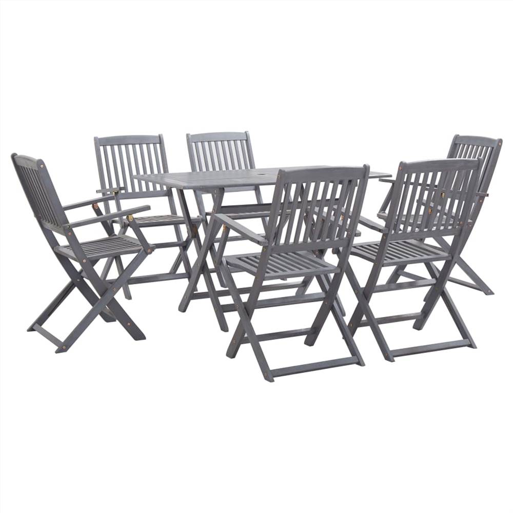 

7 Piece Garden Dining Set Solid Acacia Wood Grey