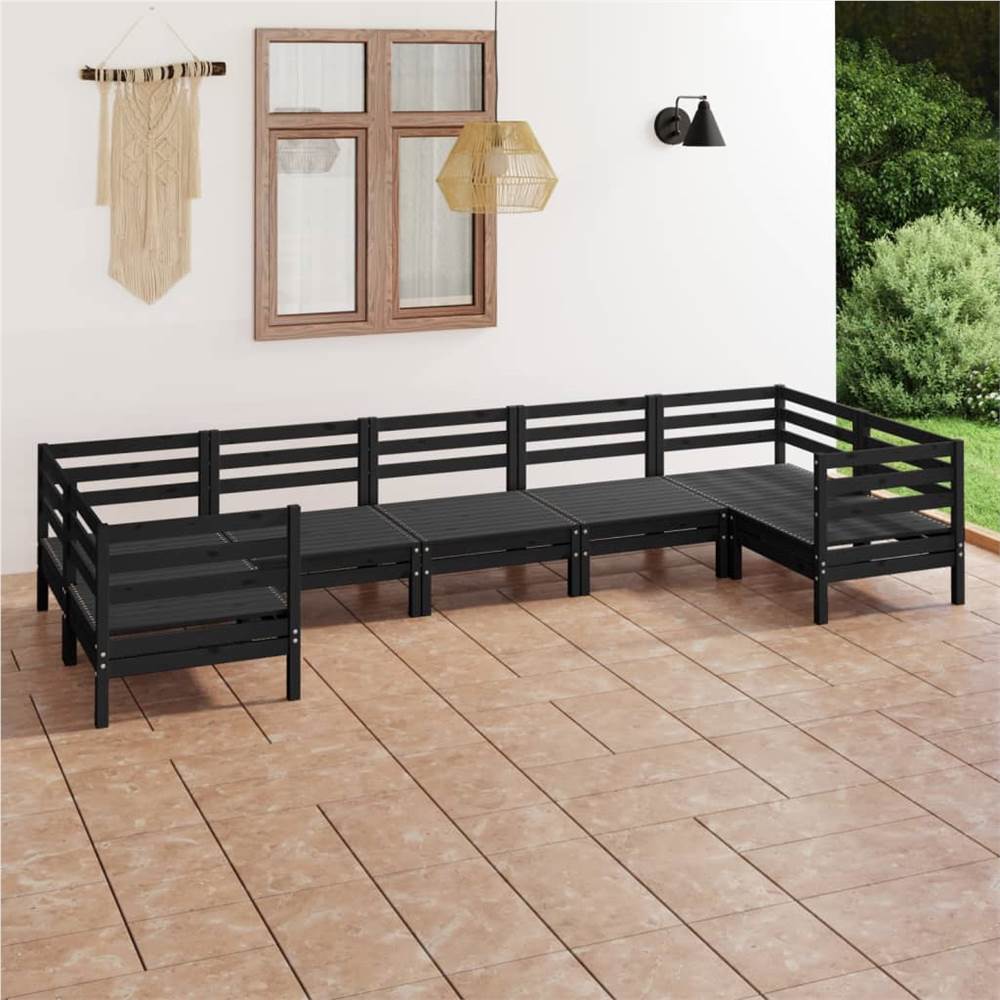 

7 Piece Garden Lounge Set Black Solid Pinewood