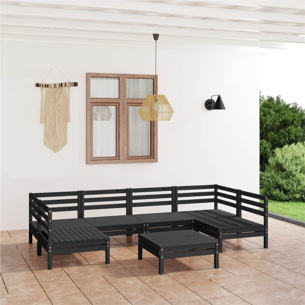

7 Piece Garden Lounge Set Black Solid Pinewood