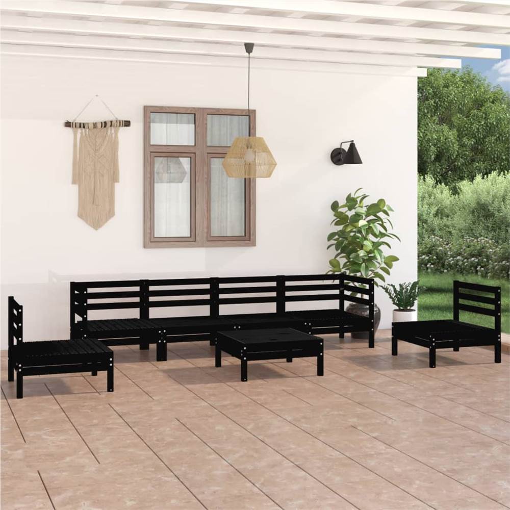 

7 Piece Garden Lounge Set Black Solid Pinewood