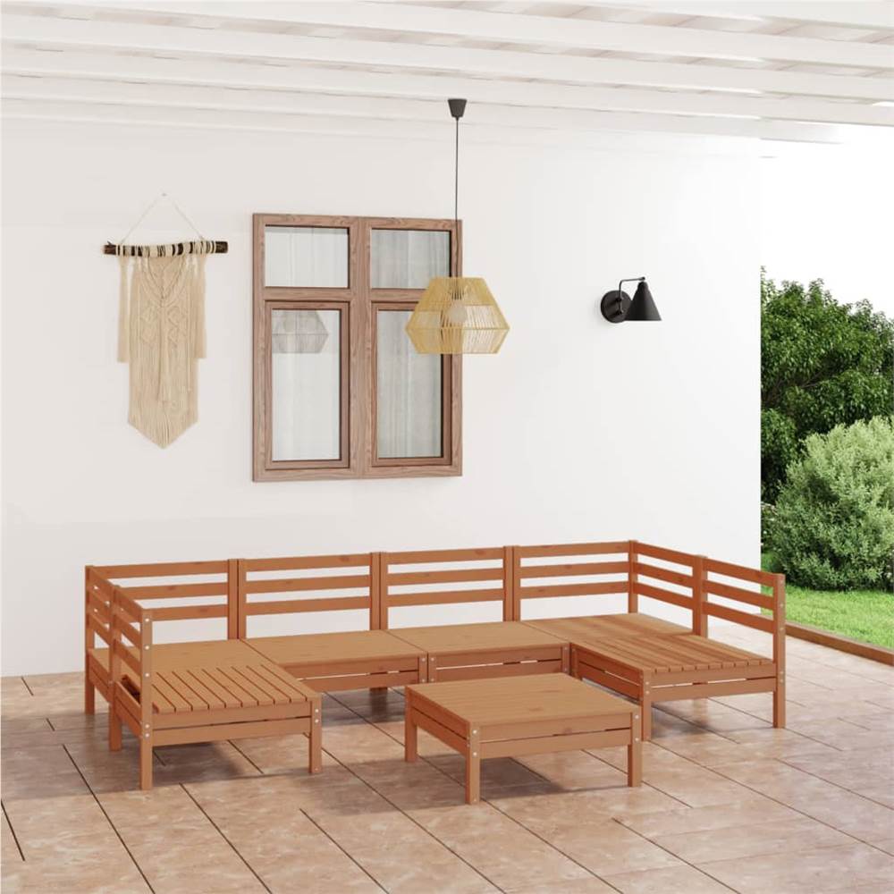 

7 Piece Garden Lounge Set Honey Brown Solid Pinewood