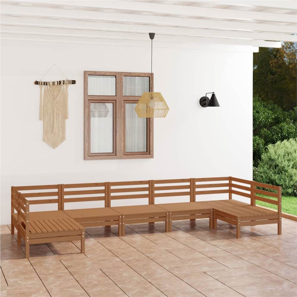 

7 Piece Garden Lounge Set Honey Brown Solid Pinewood