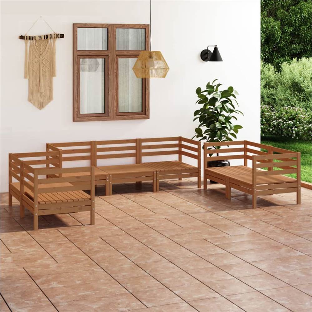 

7 Piece Garden Lounge Set Honey Brown Solid Pinewood