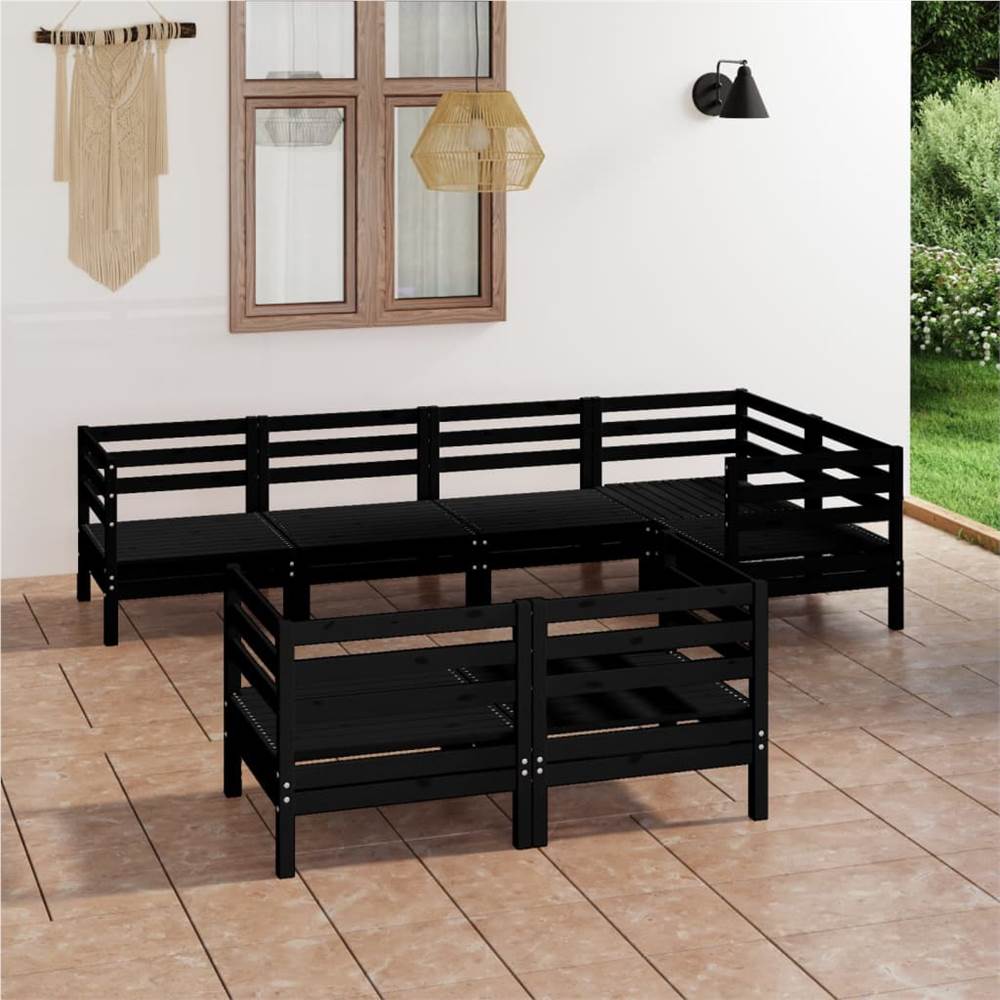 

7 Piece Garden Lounge Set Solid Pinewood Black
