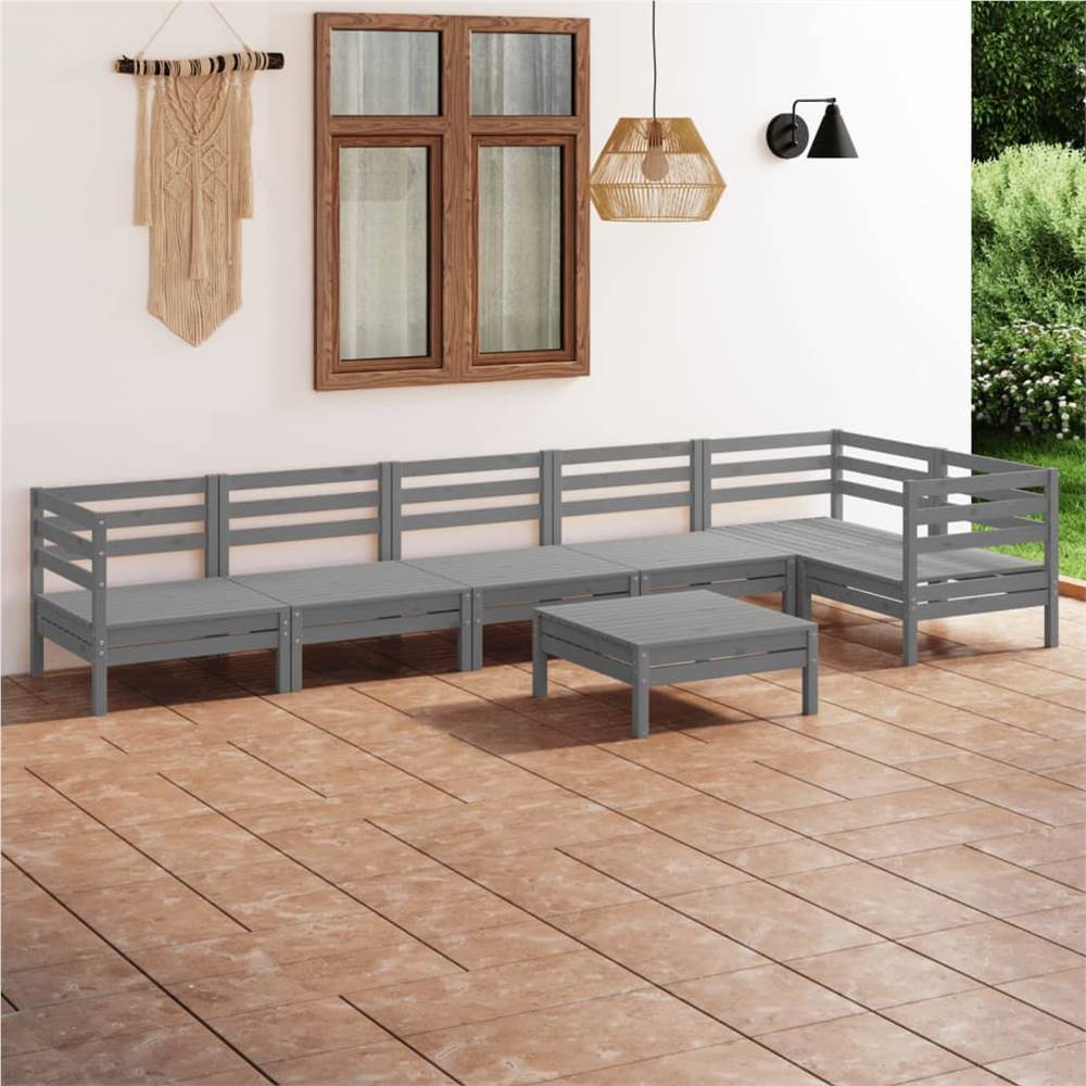 

7 Piece Garden Lounge Set Solid Pinewood Grey