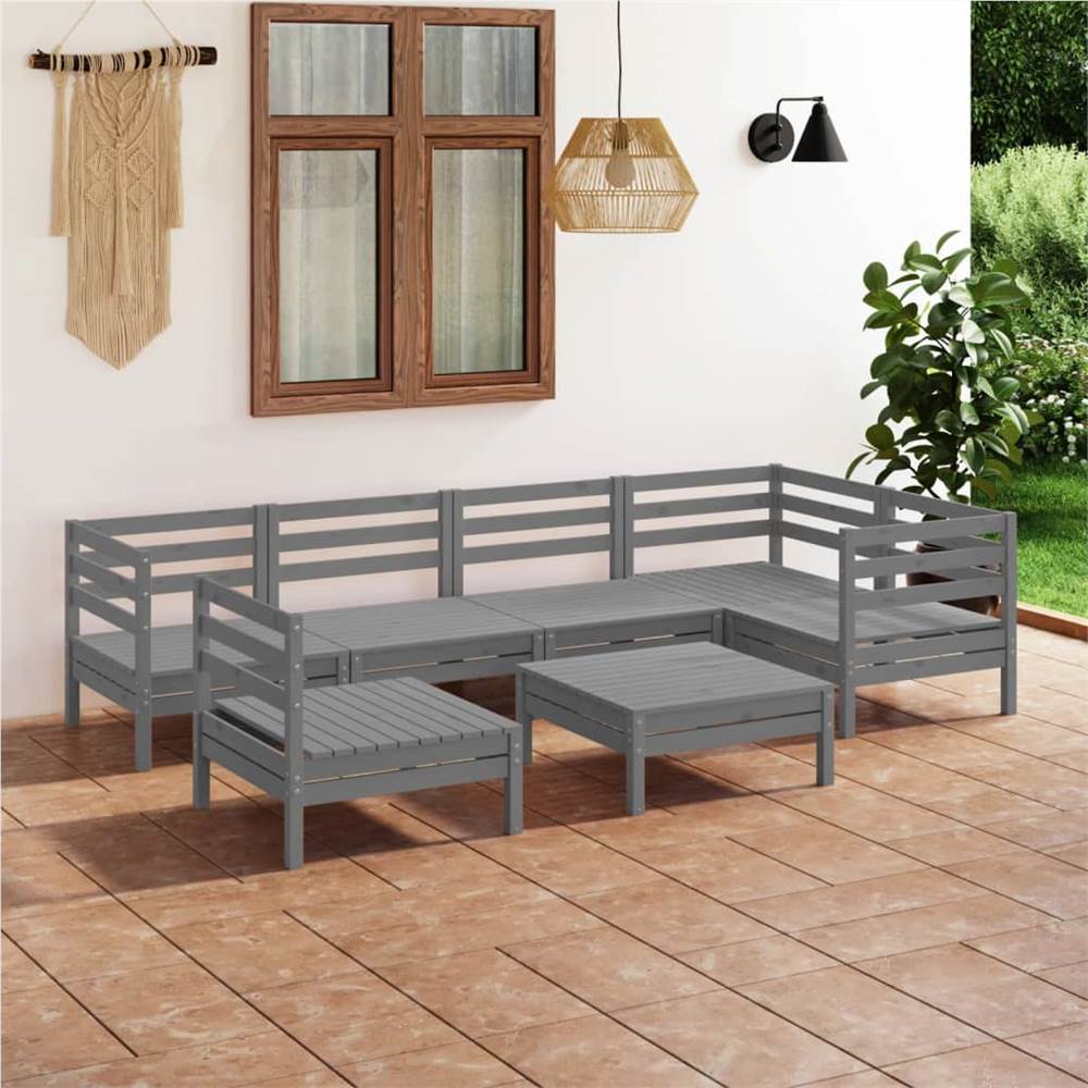 

7 Piece Garden Lounge Set Solid Pinewood Grey