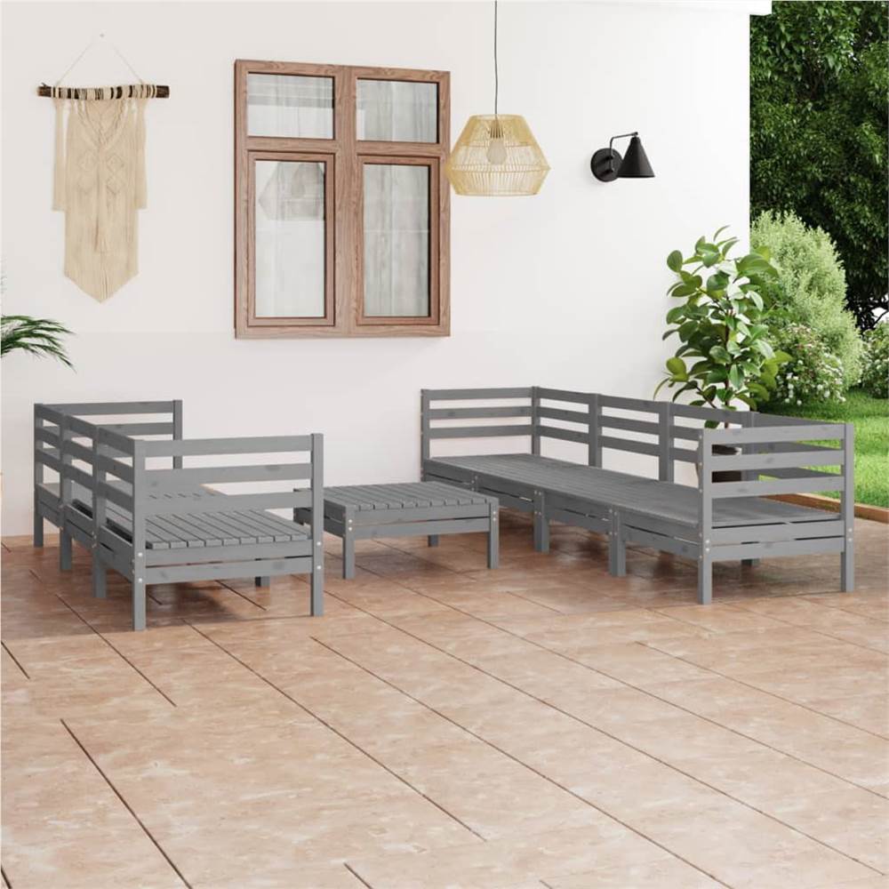 

8 Piece Garden Lounge Set Grey Solid Pinewood