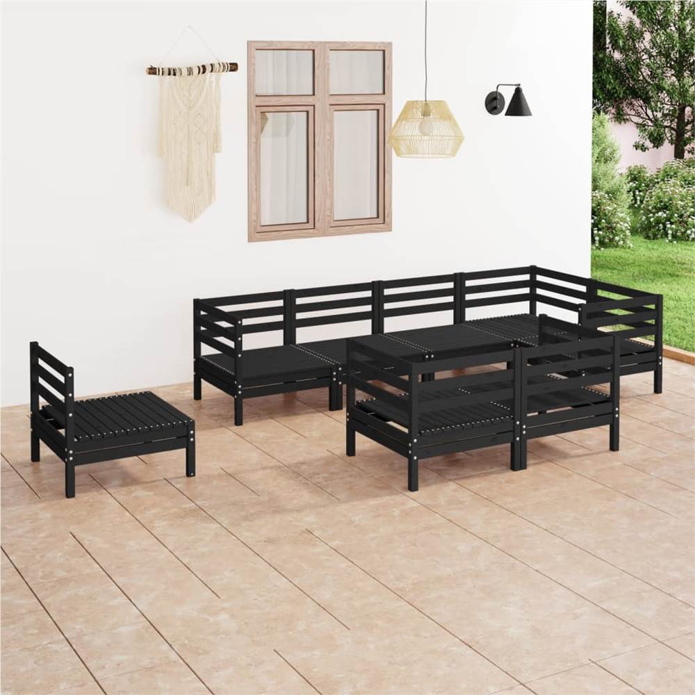 

8 Piece Garden Lounge Set Solid Pinewood Black