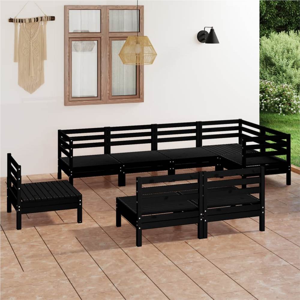 

8 Piece Garden Lounge Set Solid Pinewood Black