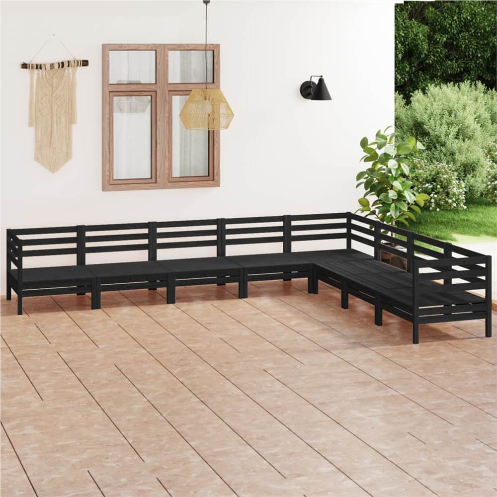 

8 Piece Garden Lounge Set Solid Pinewood Black