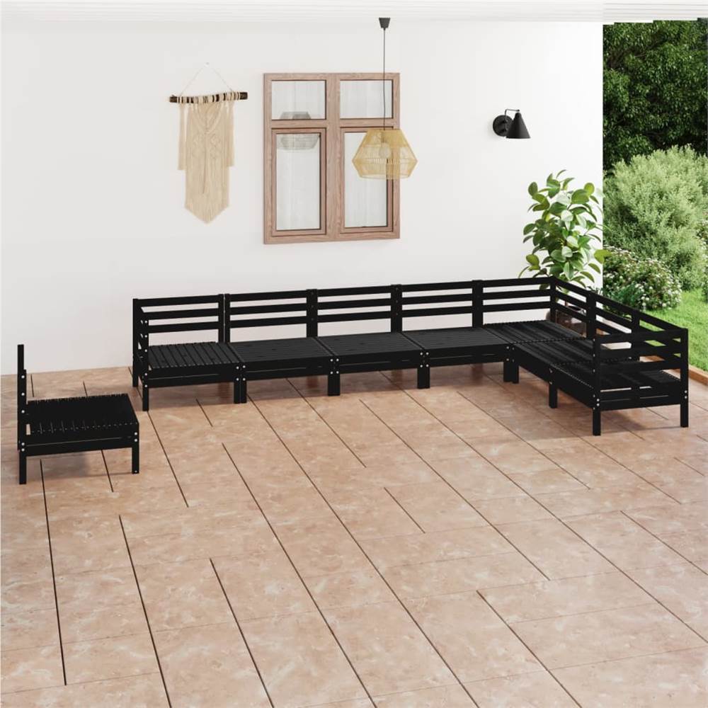 

8 Piece Garden Lounge Set Solid Pinewood Black