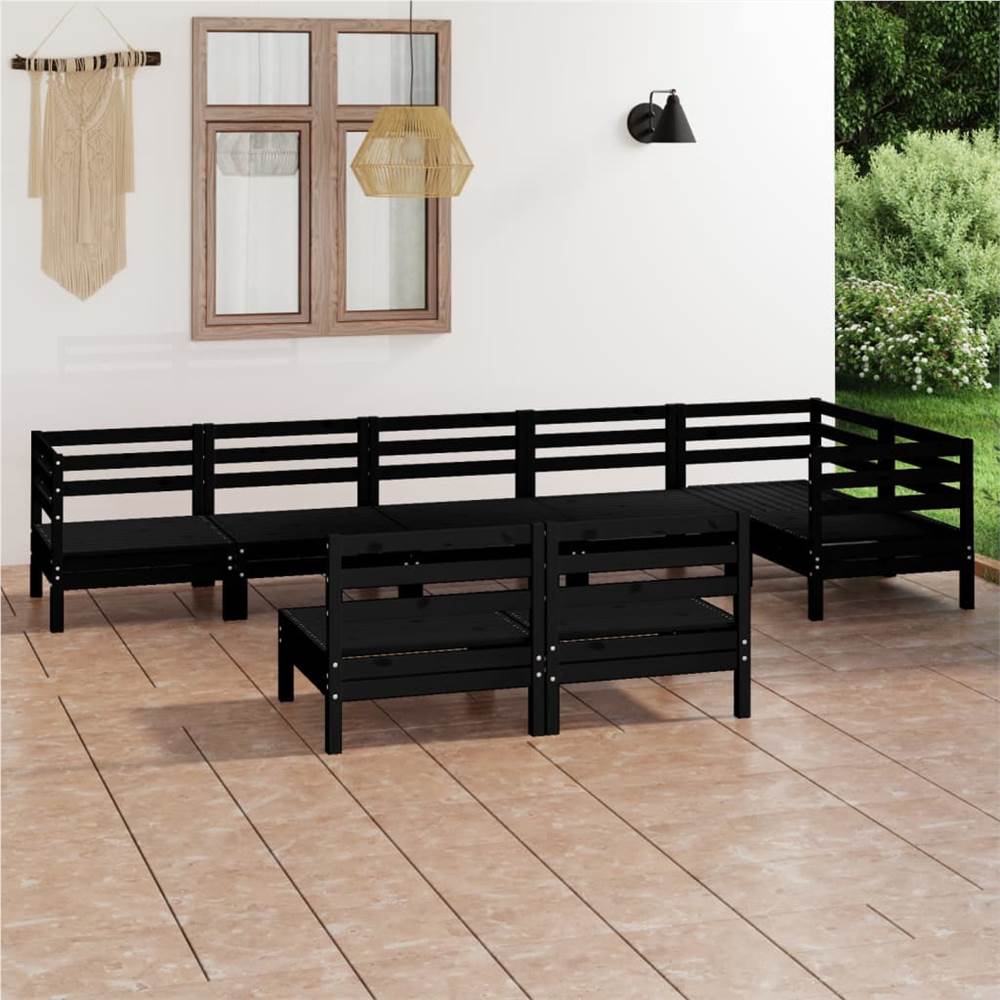 

8 Piece Garden Lounge Set Solid Pinewood Black